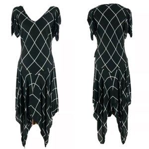NEW Max Studio Women Size L Black Windowpane Plaid Midi Dress